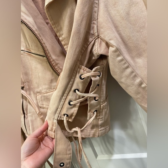 Free People Light Pink Denim Motorcycle Style Jacket - Picture 11 of 13